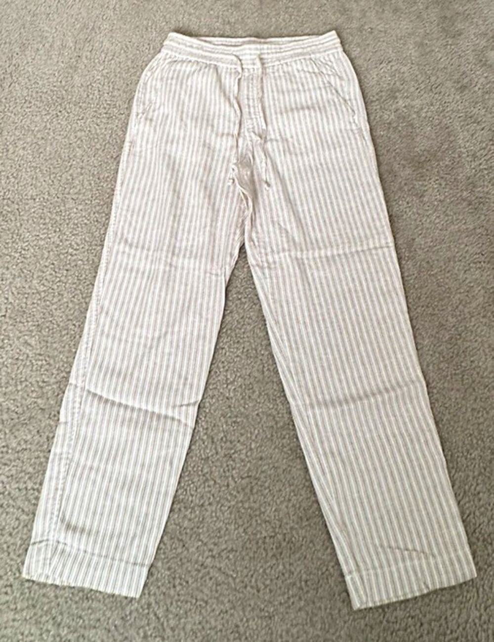 GAP Easy Pants Women’s XS Beige Stripe Linen Blend Pull On Tapered Ankle
